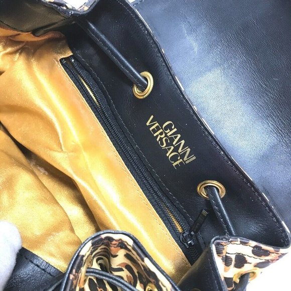 VERSACE vintage leopard backpack bag Backpack PVC / Leather yellow/Black main image 10